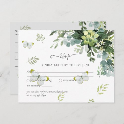 Classy Greenery Foliage Wedding RSVP Postcard