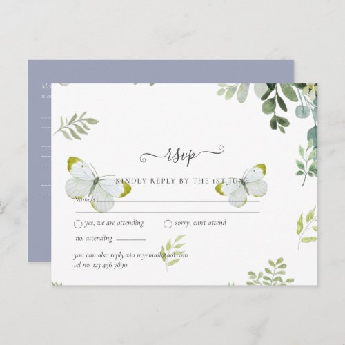 Classy Greenery Foliage Wedding RSVP Postcard