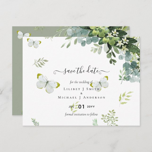 Classy Greenery Foliage Wedding Save The Dates Postcard (Front/Back)