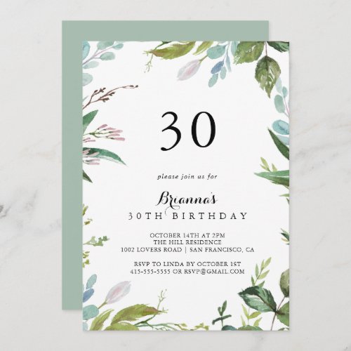 Classy Greenery Tropical 30th Birthday Party Invitation