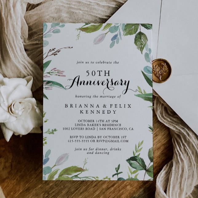 Classy Greenery Tropical 50th Wedding Anniversary Invitation (Creator Uploaded)