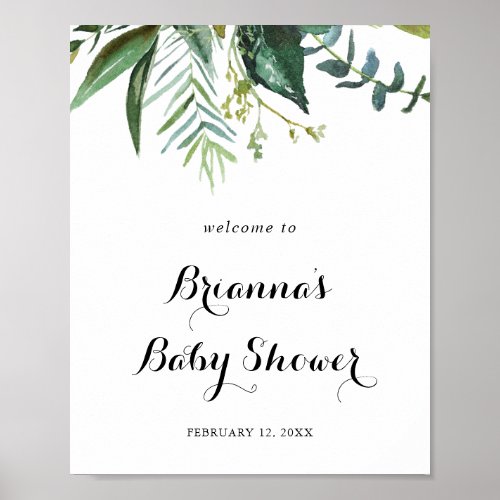 Classy Greenery Tropical Baby Shower Welcome Poster