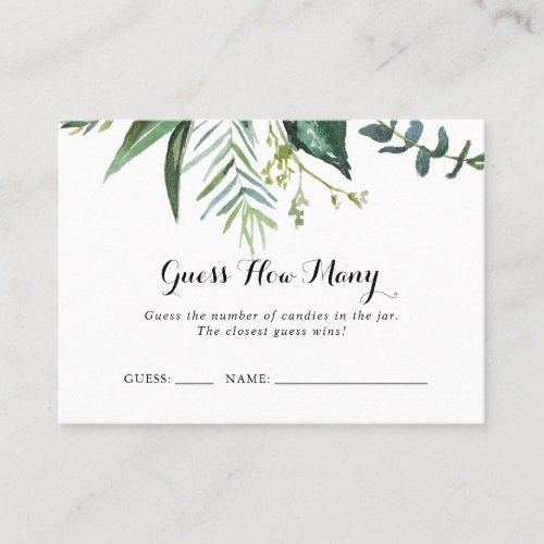 Classy Greenery Tropical Guess How Many Game Card