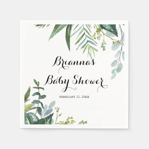 Classy Greenery Tropical Leaves Baby Shower Napkins