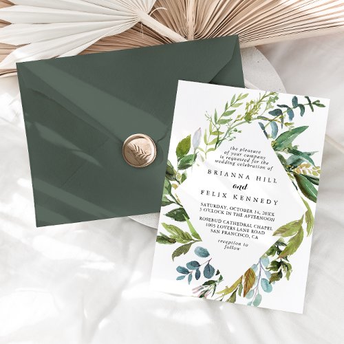 Classy Greenery Tropical Leaves Diamond Wedding Invitation