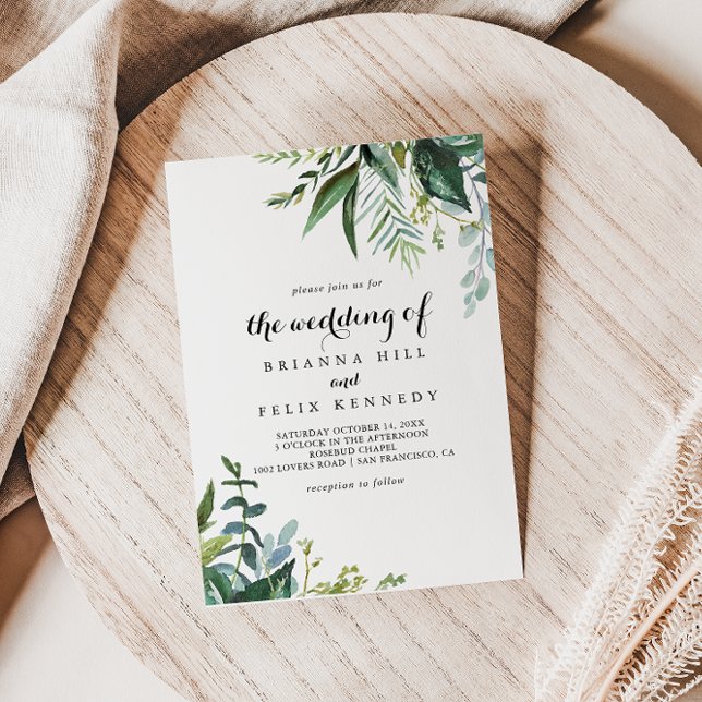 Classy Greenery Tropical Leaves The Wedding Of Invitation (Creator Uploaded)