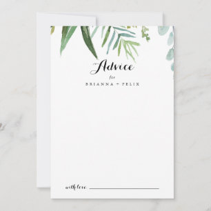 Classy Greenery Tropical Leaves Wedding Advice Card