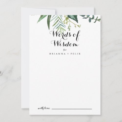 Classy Greenery Tropical Wedding Words of Wisdom Advice Card