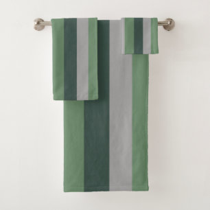 Classy Greens and Gray Striped Pattern Bath Towel Set