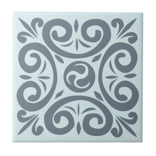 Classy Grey on light Blue Intricate pattern Ceramic Tile