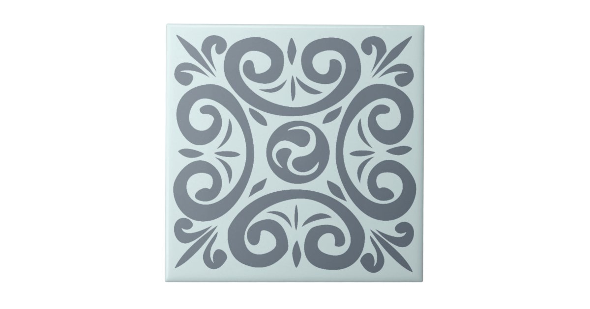 Classy Grey on light Blue Intricate pattern Ceramic Tile | Zazzle