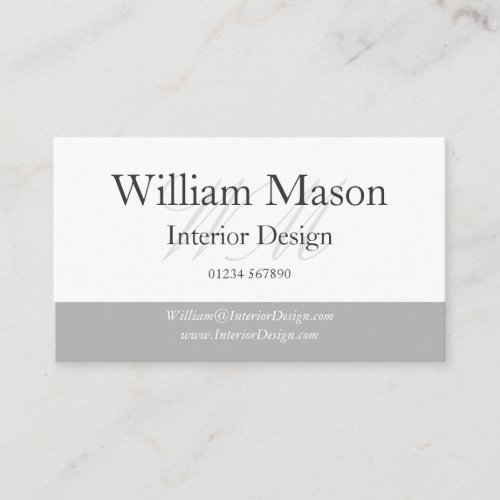 Classy Grey &amp; White Monogram Business Card