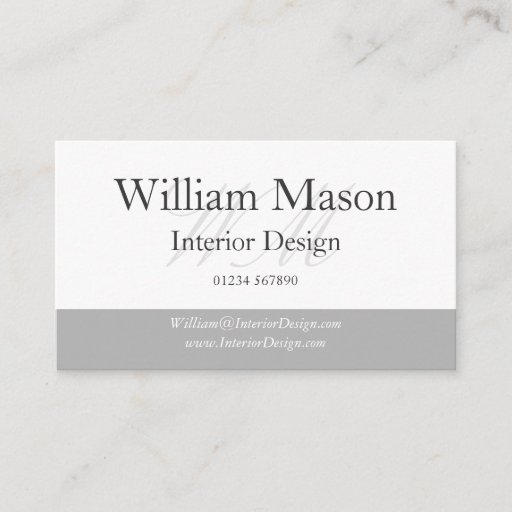 Customizable Classy Grey &amp; White Monogram Business Card