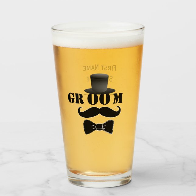Classy Groom Mustache Top Hat Custom Glass (Front Filled)