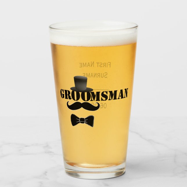 Classy Groomsman Mustache Top Hat Custom Glass (Front Filled)