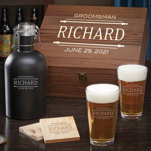 Classy Groomsman Set w Beer Glasses  Growler