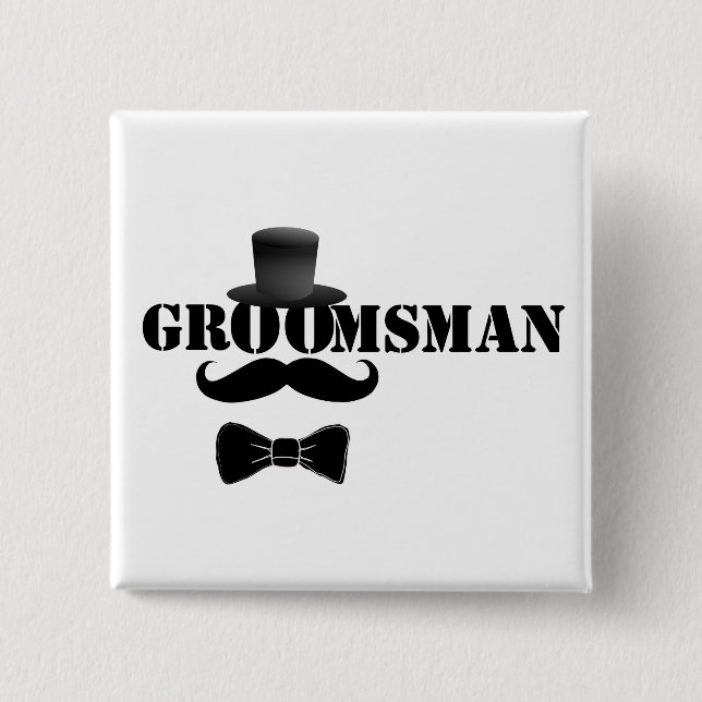 Classy Groomsman Top Hat and Moustache Button (Front)