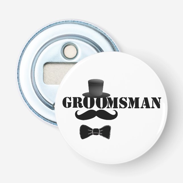 Classy Groomsman Top Hat and Mustache Bottle Opener (Front)