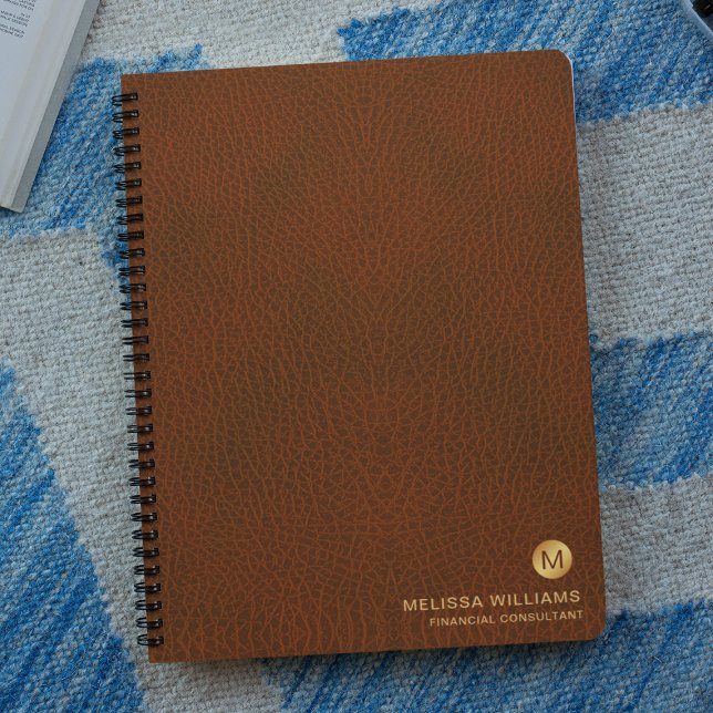 Classy Grown Leather Texture Monogram Initials Notebook (Creator Uploaded)
