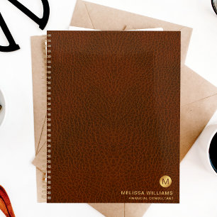 Classy Grown Leather Texture Monogram Initials Planner