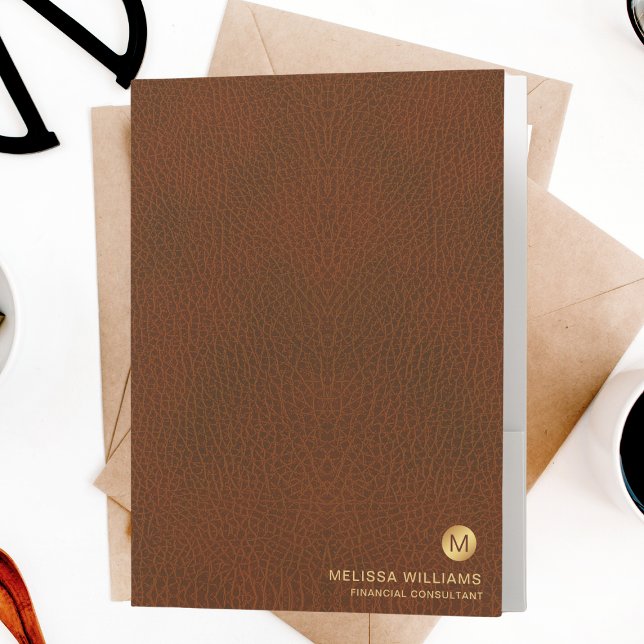 Classy Grown Leather Texture Monogram Initials Pocket Folder (Creator Uploaded)