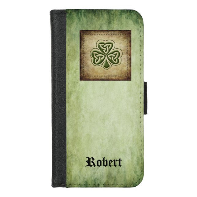 Classy grundge Irish lucky shamrock  monogram iPhone Wallet Case (Front)