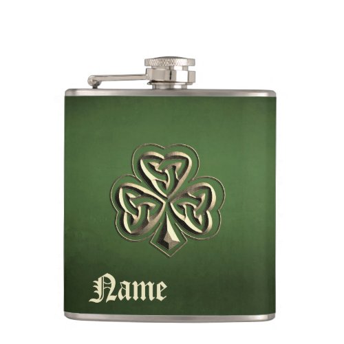 Classy grunge Irish lucky shamrock personalized Fl Flask