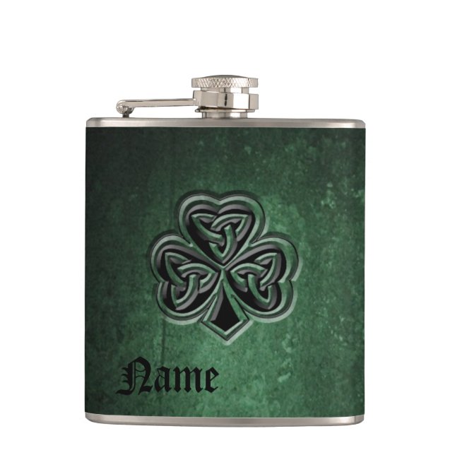 Classy grunge Irish lucky shamrock personalized Hip Flask (Front)