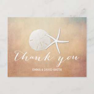 Classy Grunge Starfish & Sand Dollar Thank You Postcard