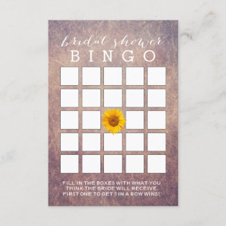 Classy Grunge Sunflower Bridal Shower Bingo Cards