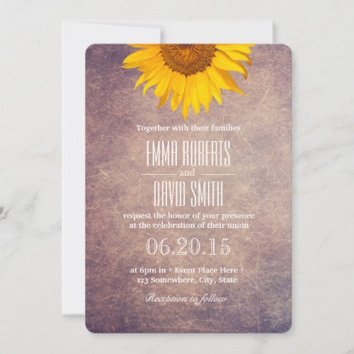 Classy Grunge Sunflower Wedding Invitation