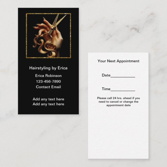 Classy Hair Stylist Client Appointment Cards (Front/Back)