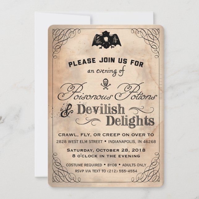 Classy Halloween Vintage Devilish Delights Invite (Front)