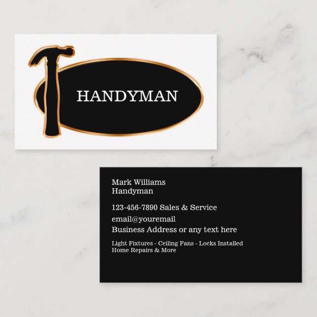 Classy Hammer Emblem Handyman Business Cards (Front/Back)
