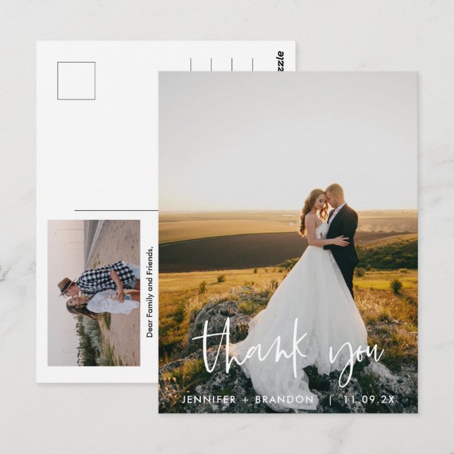 Classy Hand Written Thank you | Wedding Photo Postcard (Front/Back)
