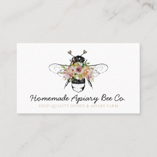 Classy Handdrawing Hearts Floral Apiary Honey Bee Business Card