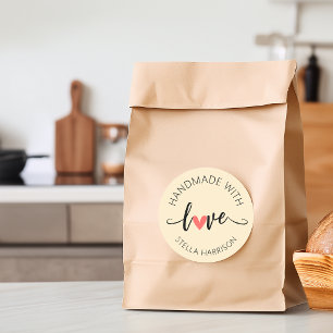 Classy Handmade With Love Personalized Classic Round Sticker