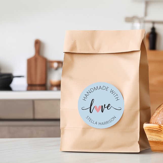 Classy Handmade With Love Personalized Classic Round Sticker (Classy Handmade With Love Personalized Classic Round Sticker)