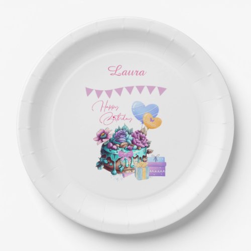Classy Happy Birthday Cake Balloons Gifts Paper Plates