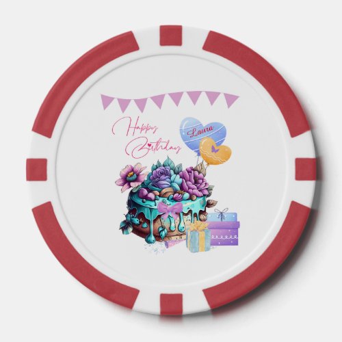 Classy Happy Birthday Cake Balloons Gifts Poker Chips