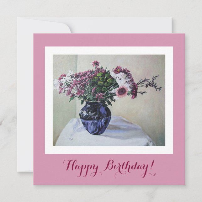 Classy Happy Birthday pretty pink flowers fine art (Front)