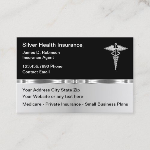 Classy Health Insurance Caduceus Business Cards