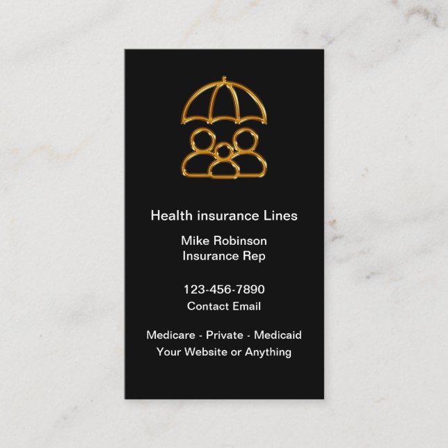 Classy Health Insurance Rep Business Cards (Front)