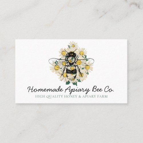 Classy Heart Daisy Flowers Apiary Honey Bee Business Card