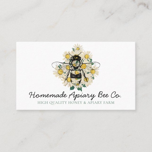 Classy Heart Daisy Flowers Apiary Honey Bee Business Card (Front)