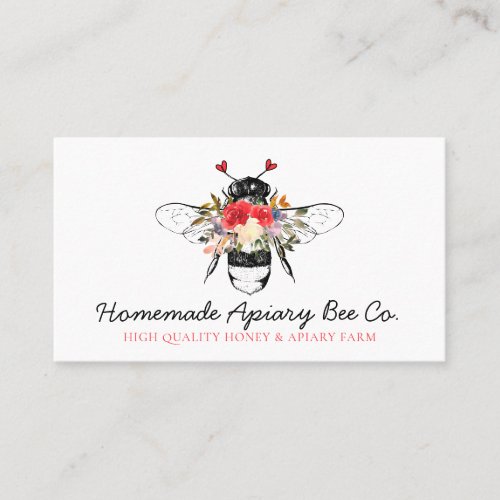 Classy Heart Floral Apiary Honey Bee Business Card