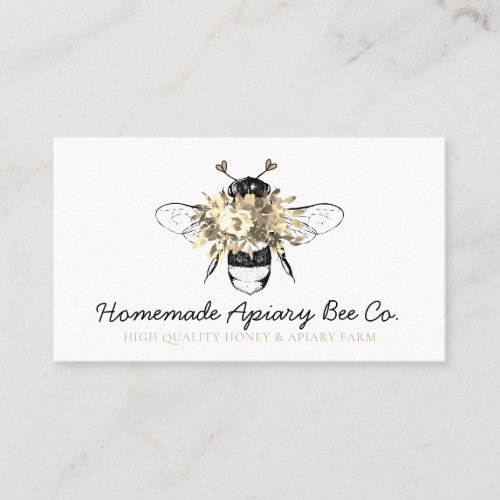 Classy Heart Gold Floral Apiary Honey Bee Business Card