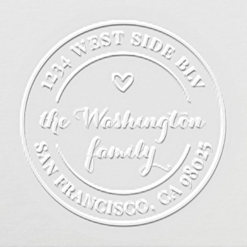 Classy Heart Logo Family Name Round Return Address Embosser