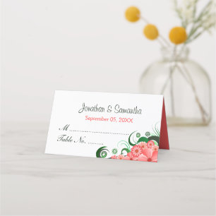 Classy Hibiscus Floral Pink White Folded Table Place Card