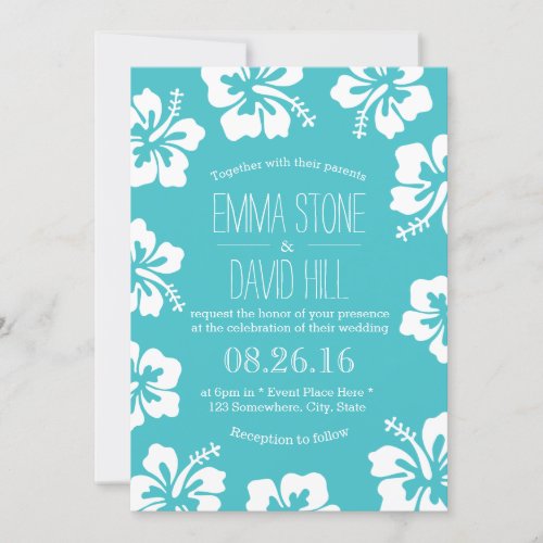 Classy Hibiscus Flowers Turquoise Wedding 5x7 Paper Invitation Card